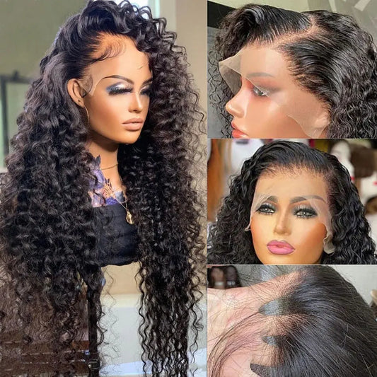 40 42 Inch Curly Lace Front Human Hair Wigs For Black Women Pre Plucked Transparent 13x4 Deep Wave Frontal Wig 13x6 Hd Lace Wig