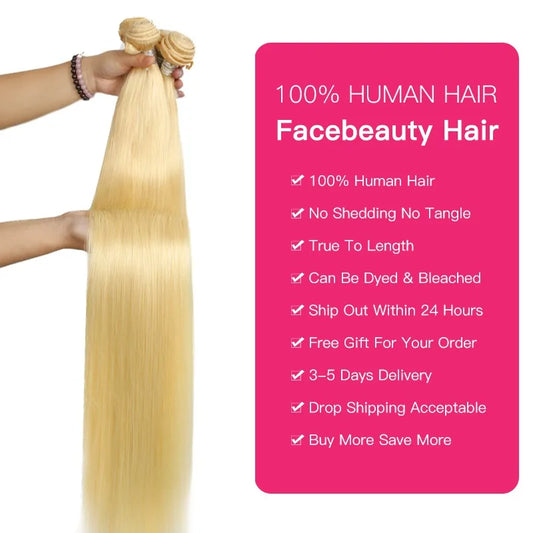 613 Blonde 1/3/4 Brazilian Hair Bundles Straight Weave Remy 100% Human Hair Weft 24 26 28 30 32 34 36 38 40 Inch Bundle Weaving