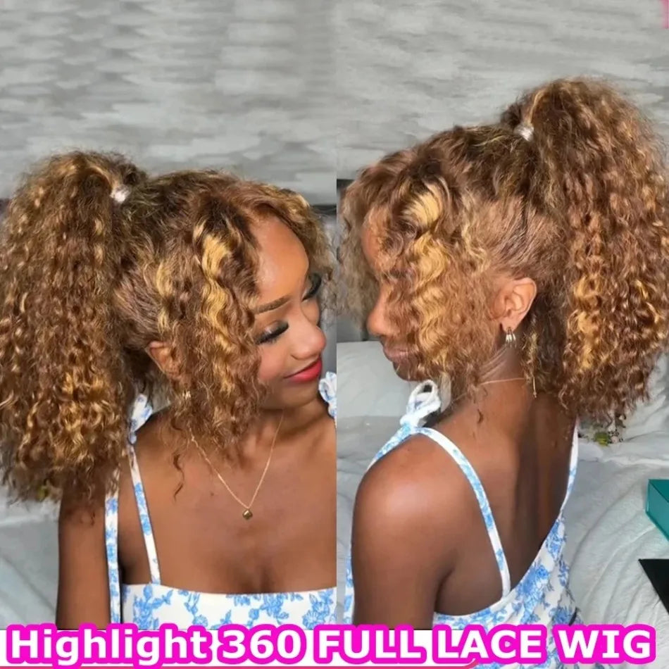 Highlight 360 Full Lace Wig Human Hair Pre Plucked Hd Deep Wave Frontal Wig Invisible Drawstring Curly Human Hair Wigs 3032 Inch