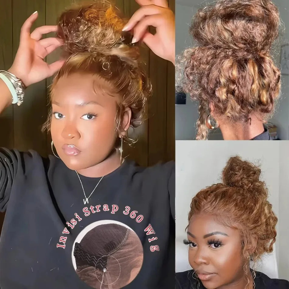 Highlight 360 Full Lace Wig Human Hair Pre Plucked Hd Deep Wave Frontal Wig Invisible Drawstring Curly Human Hair Wigs 3032 Inch