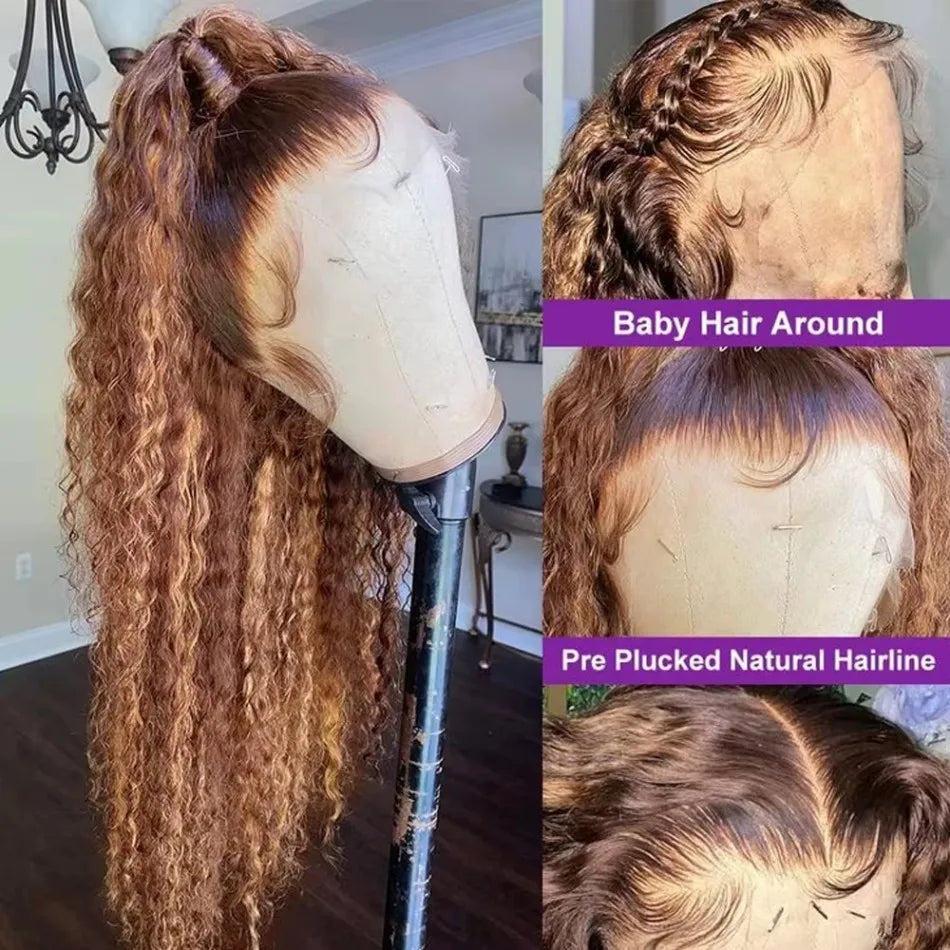 Highlight 360 Full Lace Wig Human Hair Pre Plucked Hd Deep Wave Frontal Wig Invisible Drawstring Curly Human Hair Wigs 3032 Inch