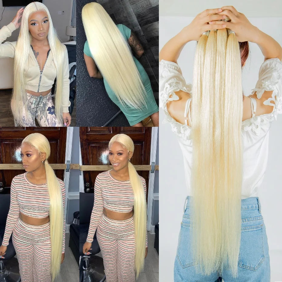 613 Blonde 1/3/4 Brazilian Hair Bundles Straight Weave Remy 100% Human Hair Weft 24 26 28 30 32 34 36 38 40 Inch Bundle Weaving
