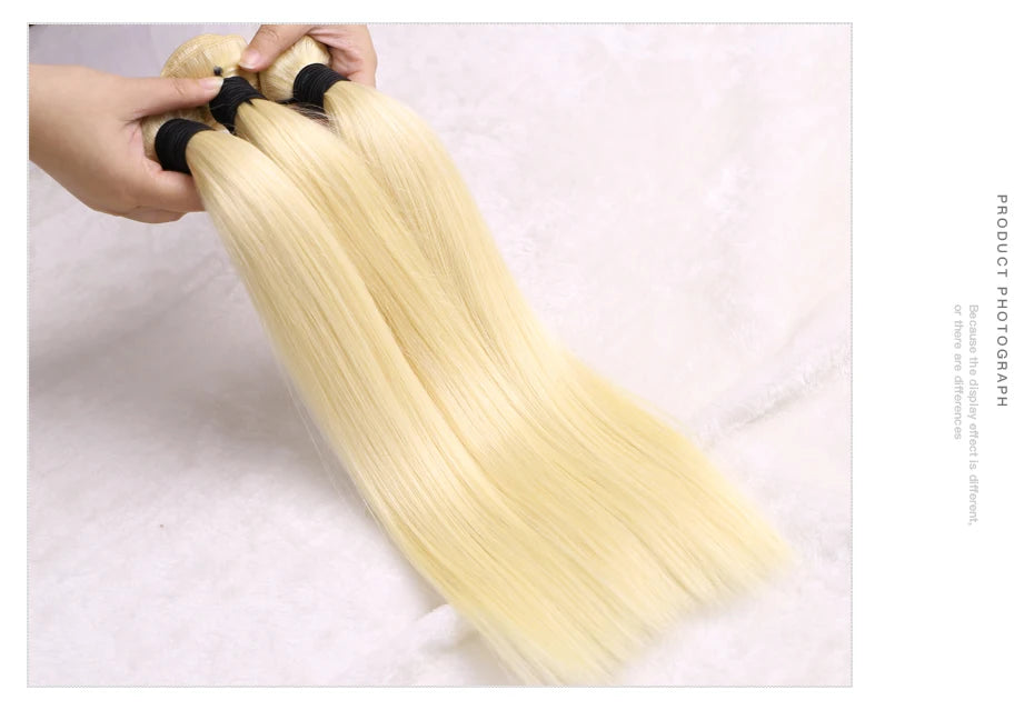 613 Blonde 1/3/4 Brazilian Hair Bundles Straight Weave Remy 100% Human Hair Weft 24 26 28 30 32 34 36 38 40 Inch Bundle Weaving