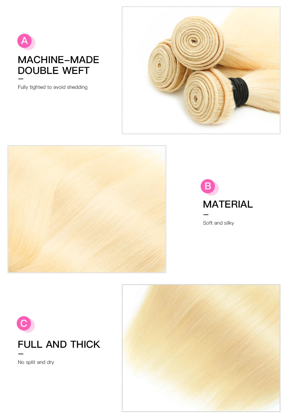 613 Blonde 1/3/4 Brazilian Hair Bundles Straight Weave Remy 100% Human Hair Weft 24 26 28 30 32 34 36 38 40 Inch Bundle Weaving