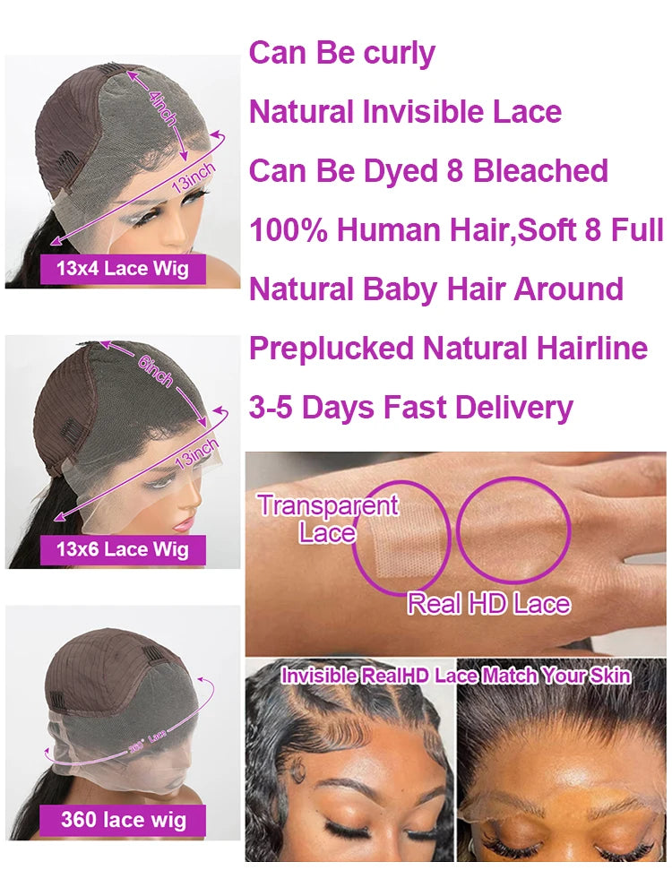 300% Density 13x6 Hd Transparent Loose Deep Wave Lace Frontal Wig Brazilian 40 46 Inch 13x4 360 Curly Lace Front Wigs For Women