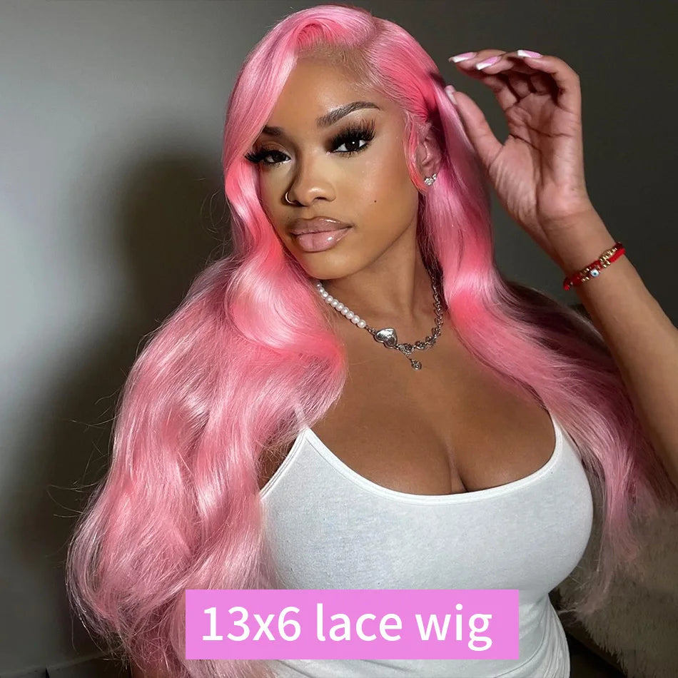 Pink Wig Body Wave Human Hair Wigs 13X6 Hd Lace Frontal Wig 30 32 Inch 13X4 Lace Front Wigs 250 Density Brazilian Hair