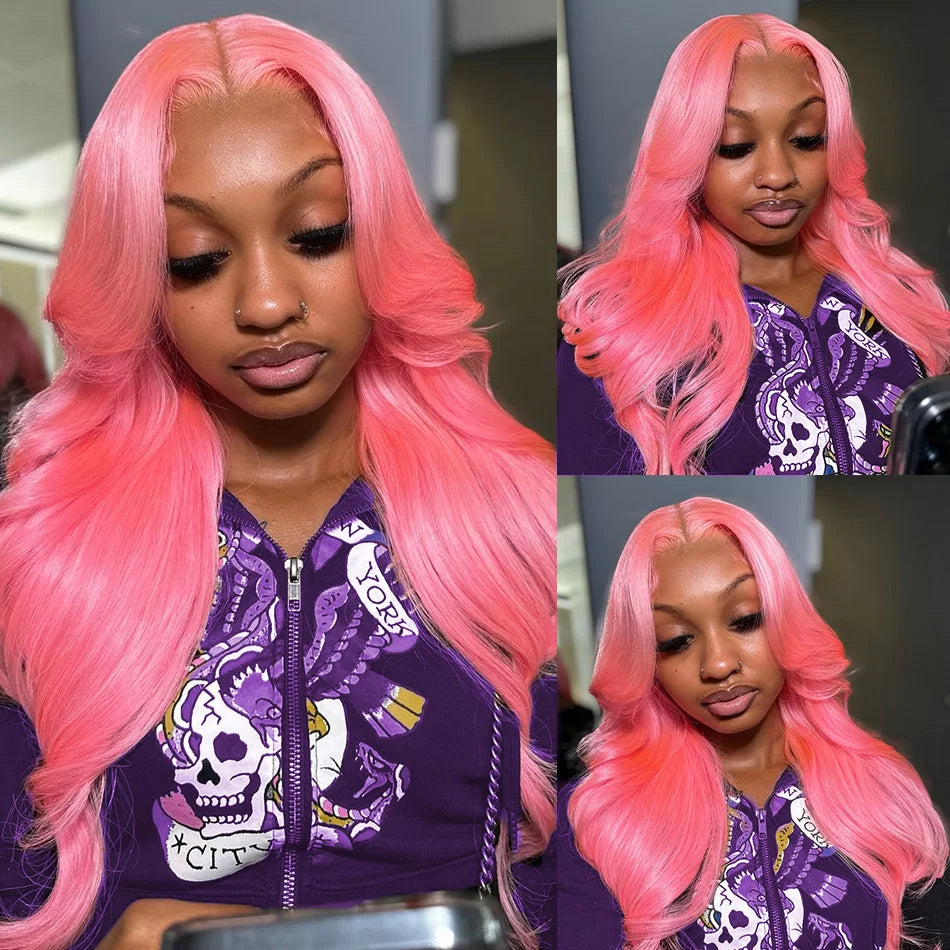 Pink Wig Body Wave Human Hair Wigs 13X6 Hd Lace Frontal Wig 30 32 Inch 13X4 Lace Front Wigs 250 Density Brazilian Hair