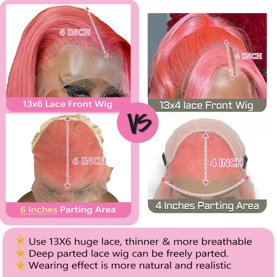 Pink Wig Body Wave Human Hair Wigs 13X6 Hd Lace Frontal Wig 30 32 Inch 13X4 Lace Front Wigs 250 Density Brazilian Hair