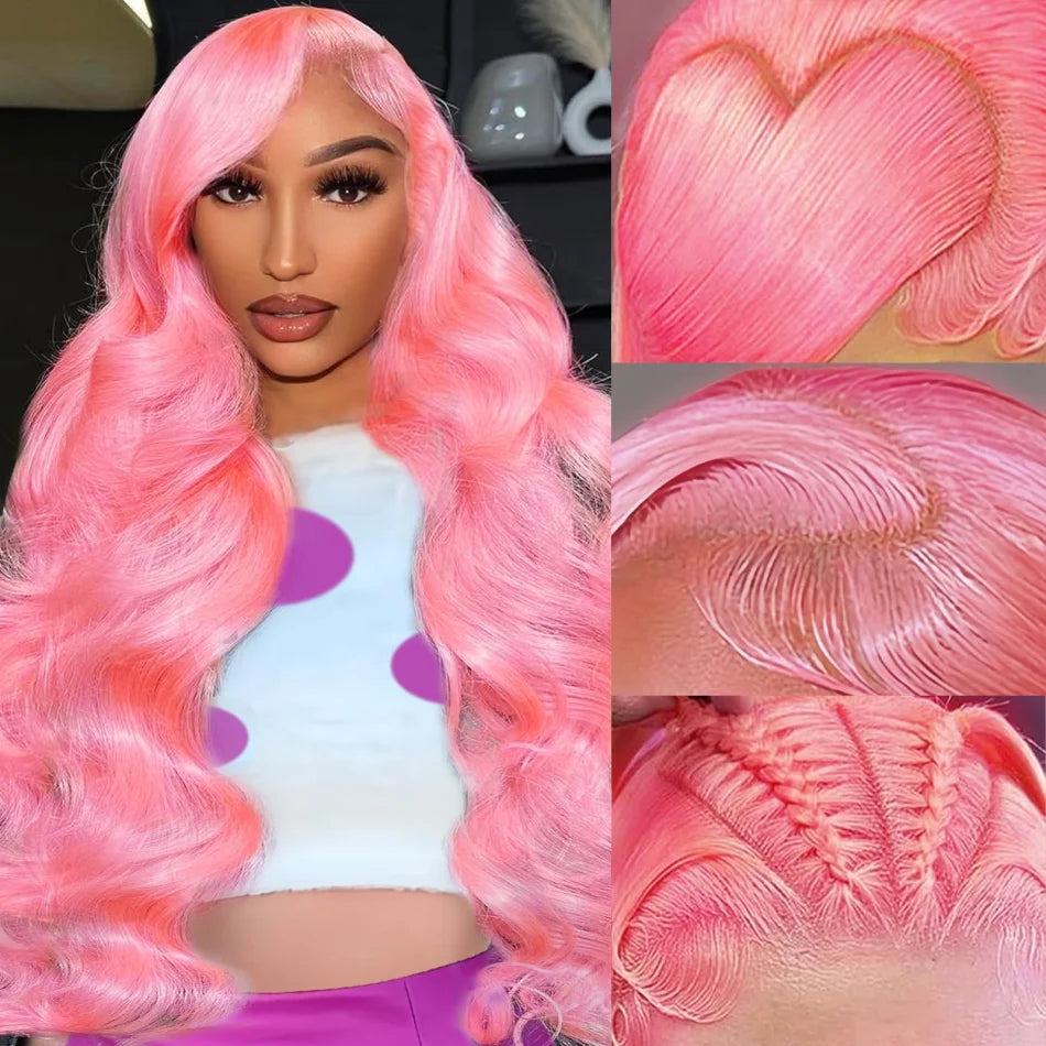Pink Wig Body Wave Human Hair Wigs 13X6 Hd Lace Frontal Wig 30 32 Inch 13X4 Lace Front Wigs 250 Density Brazilian Hair