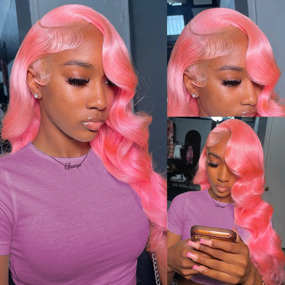 Pink Wig Body Wave Human Hair Wigs 13X6 Hd Lace Frontal Wig 30 32 Inch 13X4 Lace Front Wigs 250 Density Brazilian Hair