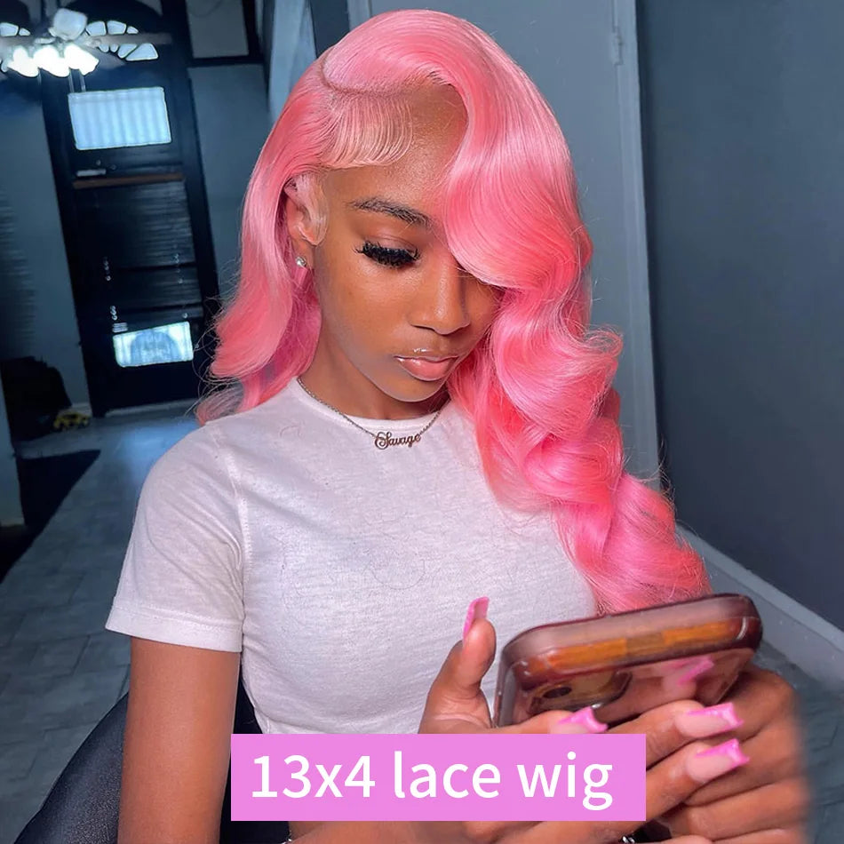 Pink Wig Body Wave Human Hair Wigs 13X6 Hd Lace Frontal Wig 30 32 Inch 13X4 Lace Front Wigs 250 Density Brazilian Hair