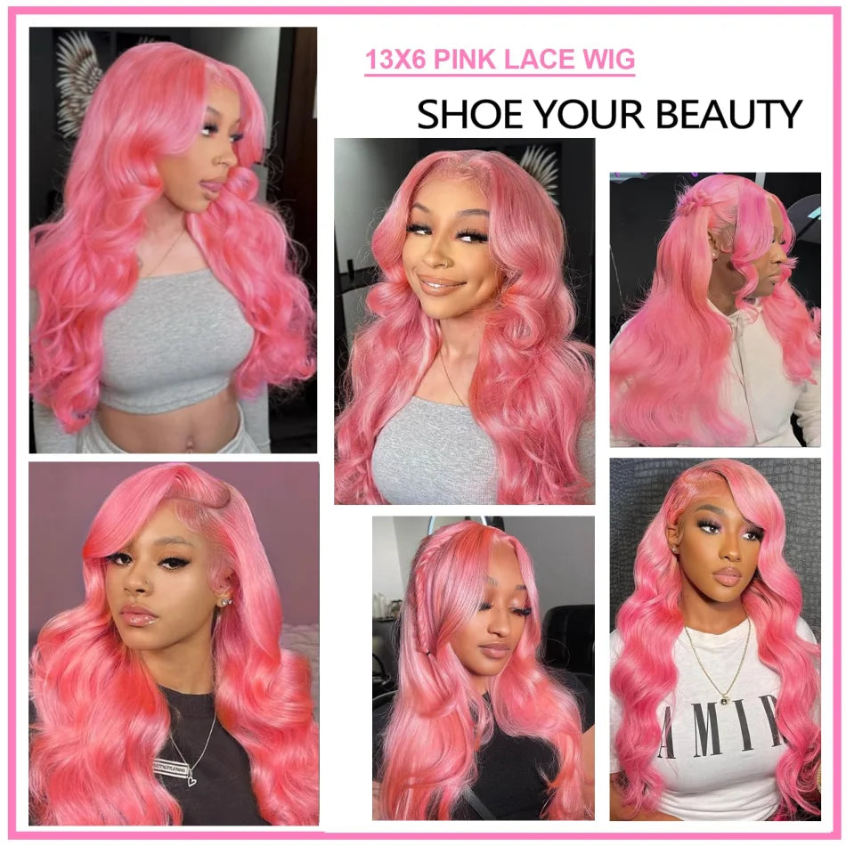 Pink Wig Body Wave Human Hair Wigs 13X6 Hd Lace Frontal Wig 30 32 Inch 13X4 Lace Front Wigs 250 Density Brazilian Hair