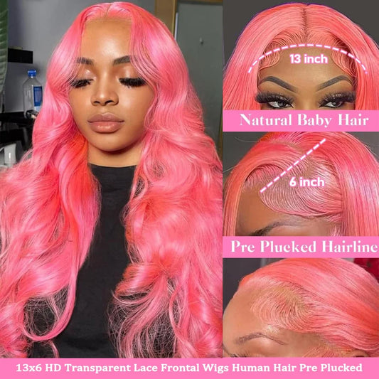 Pink Wig Body Wave Human Hair Wigs 13X6 Hd Lace Frontal Wig 30 32 Inch 13X4 Lace Front Wigs 250 Density Brazilian Hair