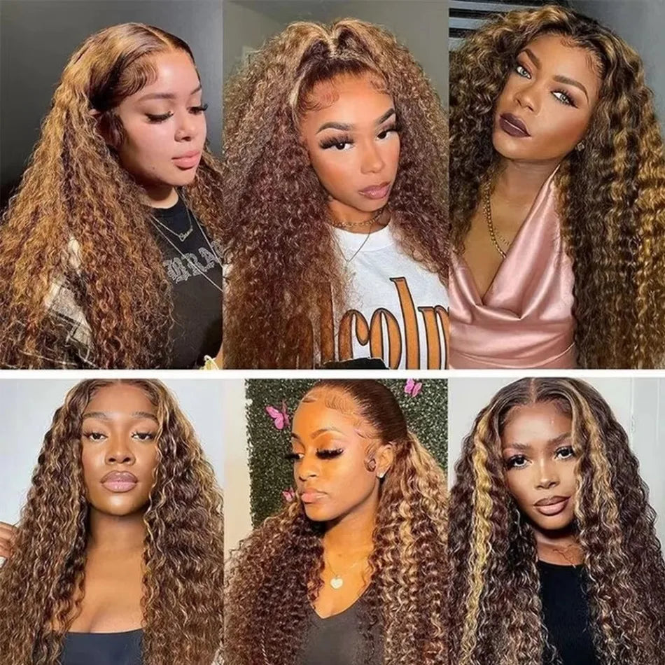 Highlight 360 Full Lace Wig Human Hair Pre Plucked Hd Deep Wave Frontal Wig Invisible Drawstring Curly Human Hair Wigs 3032 Inch