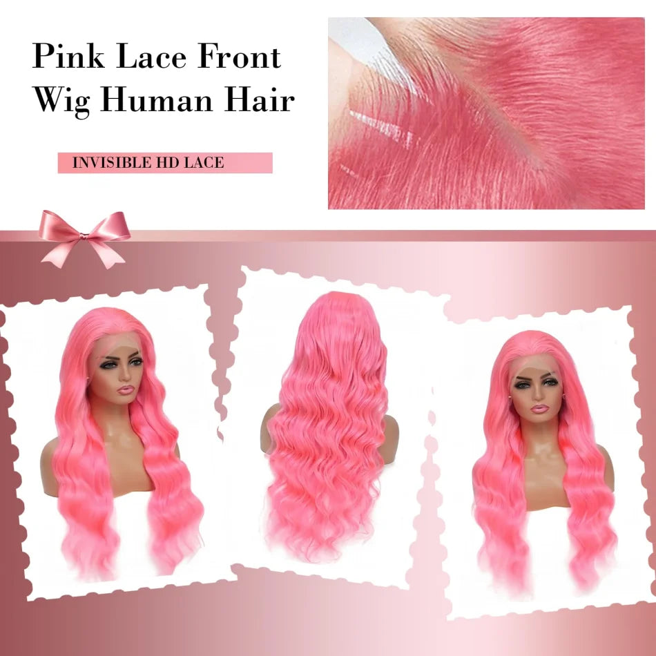 Pink Wig Body Wave Human Hair Wigs 13X6 Hd Lace Frontal Wig 30 32 Inch 13X4 Lace Front Wigs 250 Density Brazilian Hair